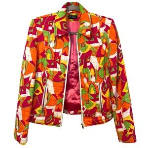 Vintage 100% Silk Juliana Quilted Geometric Zip Up Women's Jacket